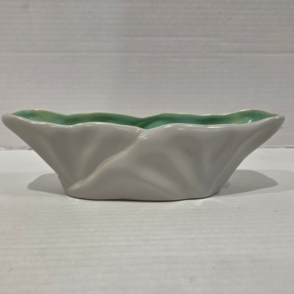 Catalina Pottery C 334 Vintage Grey & Green Wavy Ceramic Planter Bowl 9 Inch